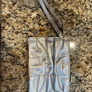 Cole Haan Silver Leather rooshed Wristlet new without tags
